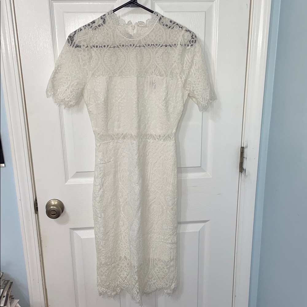 Lulu's White Sheer Lace Midi Dress